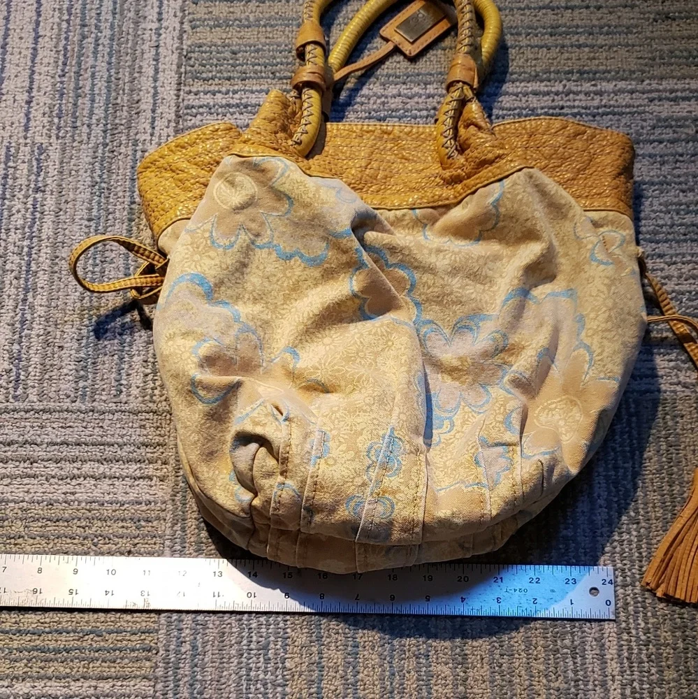 Vintage 'Red' by Marcecko Yellow And Blue Fabric Hobo Style Bag